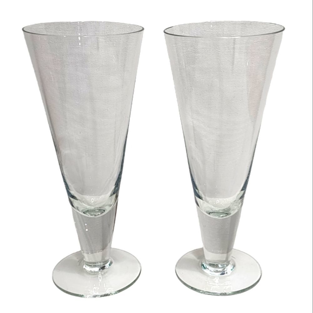 Set of 2 Clear Crystal Footed Pilsner Beer Glass‎ Stemware Barware